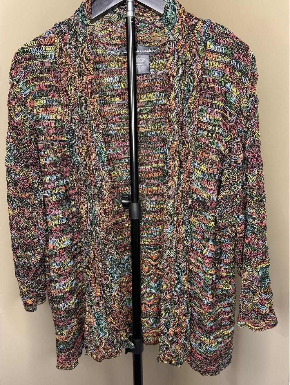 Vintage United States Sweaters Multicolor Open Knit Cardigan XL Boho Festival